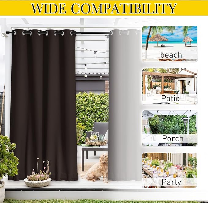 NICETOWN Patio Curtains Outdoor Waterproof W100 x L95 in Brown 2 PCs | - Image 8