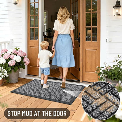 OLANLY Front Door Mat Outside Entrance 47x32, Absorbent, Heavy Duty Sturdy Natural Rubber Doormat Indoor Outdoor, Stain and Fade Resistant, Non-Slip Backing Low Profile Floor Mat for Entryway, Grey