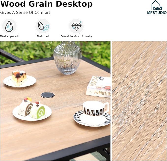 MFSTUDIO 5 Pieces Patio Dining Table for 4, 37’’ Wood-Like Metal Outdoor Table and Chairs, Heavy Duty Patio Dining Sets with Swivel Chairs, All Weather Outdoor Dining Set for 4, Backyard, Porch