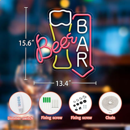 Beer Bar Neon Sign for Wall Decor, USB Powered Beer Bar Led Sign, Reusable Light Up Sign for Business, Light Up Sign for Kitchen and Livingroom