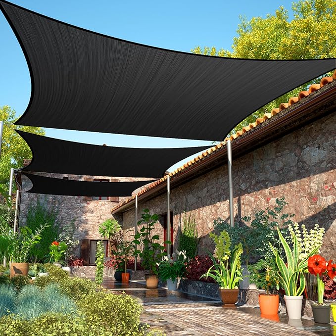 10' x 15' Black Sun Shade Sail UPF50 Rectangle smTAPR0816 Canopy Fabric Cloth by ShadeMart