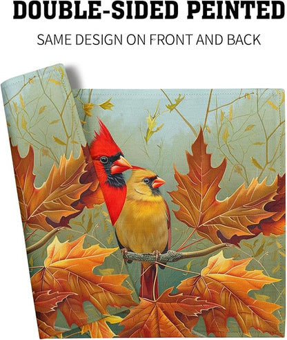 Giwawa Fall Birds Placemats Set of 4, 12"x18" Autumn Trees Maple Leaves Chestnuts Table Mats, Thanksgiving Harvest Heat Resistant Washable Linen Place Mat for Kitchen Dining Holiday Party Decor