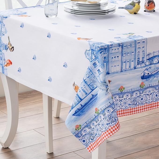 Maison d'Hermine Table Cloth Rectangle Table 100% Cotton Tablecloth for Dining Room, Farmhouse, Home, Hotel, Parties & Wedding - Ideal for Easter Decorations Spring & Summer(Amsterdam Canals,54" x72")
