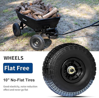 BILT HARD 4 Cu.Ft. 10" No-Flat Tires Poly Yard Dump Cart with 180° Rotating Handle, 600 lbs Capacity Heavy Duty Garden Carts and Wagons