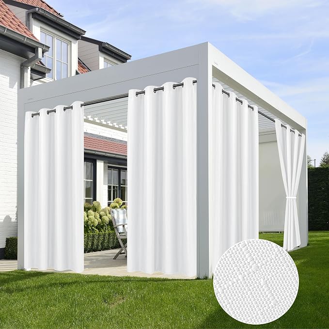 Linen Outdoor Curtains for Patio Waterproof 4 Pcs 54x84 In White | Light by HolidayIdeas