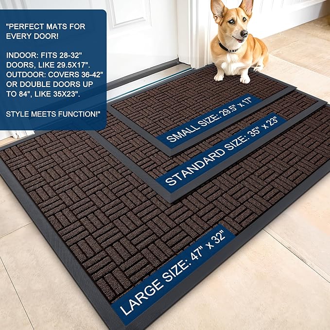 OLANLY Front Door Mat Outside Entrance 59x23, Absorbent, Heavy Duty Sturdy Natural Rubber Doormat Indoor Outdoor, Stain and Fade Resistant, Non-Slip Backing Low Profile Floor Mat for Entryway, Brown