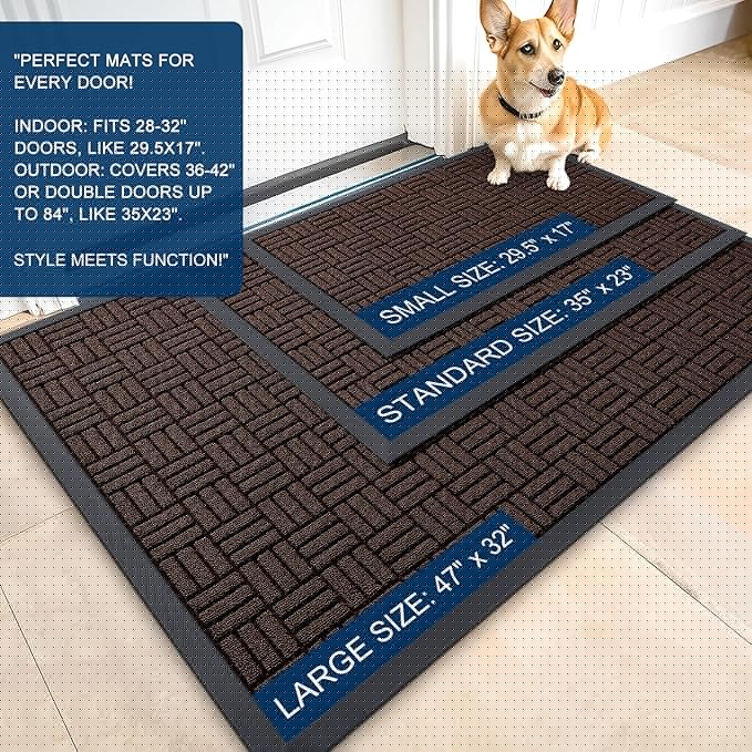 OLANLY Front Door Mat Outside Entrance 33x21, Absorbent, Heavy Duty Sturdy Natural Rubber Doormat Indoor Outdoor, Stain and Fade Resistant, Non-Slip Backing Low Profile Floor Mat for Entryway, Brown
