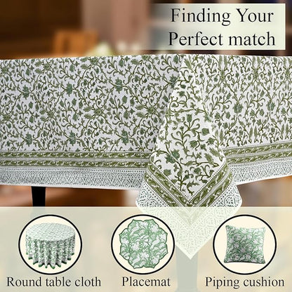 CPC Meadow Vine Tablecloth 100% Cotton 80x120 Inch Indian Block Print Rectangle Table Cover, Table Cloth for Gifting in Weddings, Halloween, Fall, Christmas, Thanksgiving