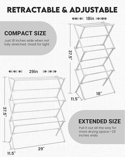 3-Tier Metal Folding Clothes Drying Rack, Laundry Drying Rack Clothing | Collapsible Dryer Racks for Laundry | Indoor & Outdoor, White