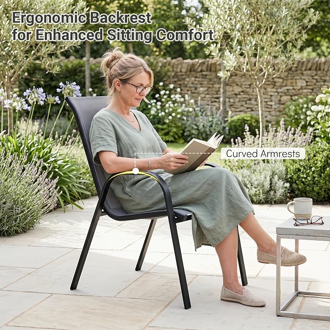 Tangkula Stackable Patio Dining Chairs Set of 4, Outdoor Armchairs - Image 6