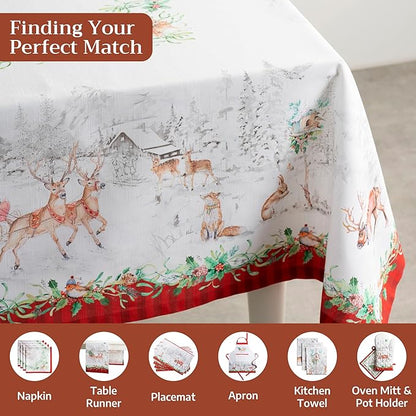 Maison d' Hermine Table Cloth Square Table 100% Cotton 60 x 60 Inches Fall Tablecloth Reusable Everyday Use for Thanksgiving Christmas Decorations Dining Farmhouse Party (Christmas Tradition)
