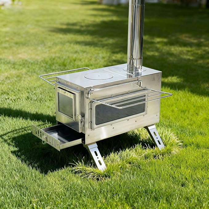 unho Outdoor Wood Burning Stove for Camping, Stainless Steel Chimney Pipe, Outdoor Heating & Cooking Hot Tent Stove