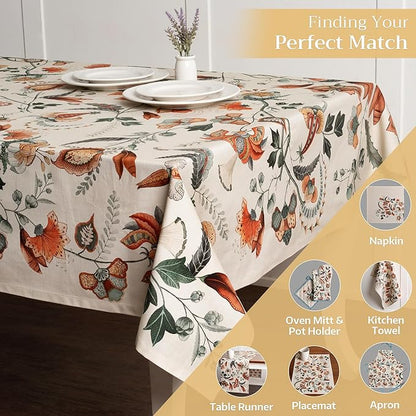 Maison d' Hermine Table Cloth Rectangle Table 100% Cotton 60 x 108 Inches Fall Tablecloth Reusable Everyday Use for Thanksgiving Christmas Decorations Dining Farmhouse Party (Dalida)
