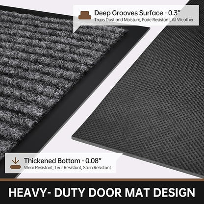 Front Door Mat, 10' x 36" Heavy Duty Indoor Outdoor Doormat, Non-Slip Welcome Mats for Entryway, Rubber Backing Low Profile Commercial Door Mats