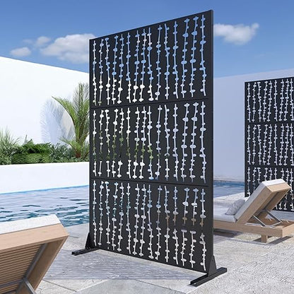 Casaphoria Metal Privacy Screen Outdoor, 72" H x 47" W Freestanding Decorative Privacy Screen for Patio Deck Balcony Garden with Stable Base, Black-David