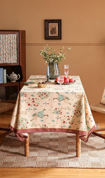 patdrea Designer Italian Beige Tablecloth for Rectangle Table,Vintage Anti-Wrinkle Linen Tree Pattern Table Cloth,Decor Cover for Kitchen Dining,Christmas,Thanksgiving,55"x79"-Tatiana a