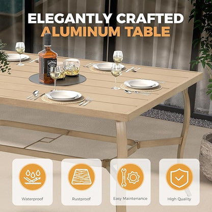 HAPPATIO 7 Piece Patio Dining Set, Aluminum Outdoor Dining Set for 6, Patio Furniture Sets, 2 Swivel Dining Chairs, 4 Dining Chairs, Aluminum Furniture Set for Patio, Yard (Beige)