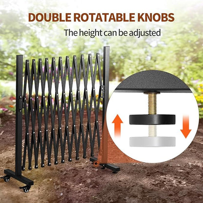 TECSPACE Aluminum Expandable Garden Fence, Portable Barricade Gate with Casters, Expansion Size 126×15.2×40.6 inches, Adjustable Retractable Fence Mobile Barricade Safety Barrier