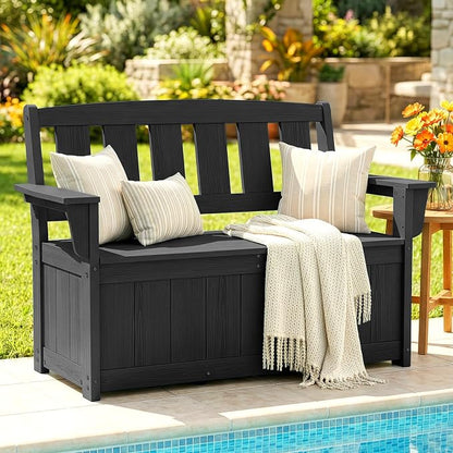 SERWALL HDPE Outdoor Storage Bench, Deck Box - Image 2