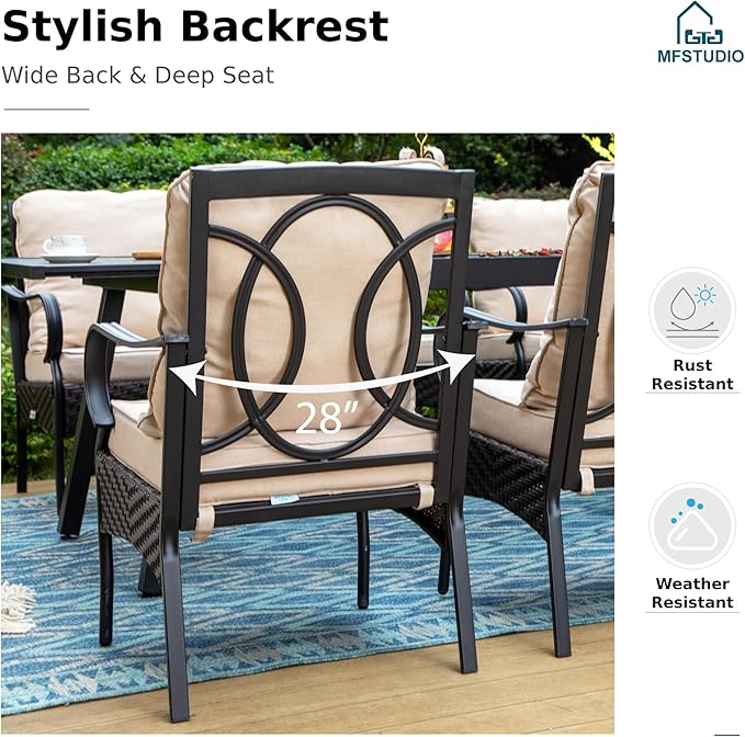 MFSTUDIO 5 Pieces Patio Dining Sets for 4, Square Metal Outdoor Table and Chairs, Heavy Duty Patio Dining Furniture for Deck, Porch