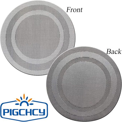 PIGCHCY Round Placemat Set of 6 Heat Resistant Vinyl Washable Kitchen 15 inch Placemats for Home Indoor Outdoor Party (6pcs, Deep Silver)