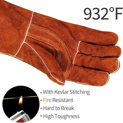 Leather Welding Gloves - Thick Premium Cow Split Leather, Heat Resistant, Welding, Grilling, BBQ & Fireplace