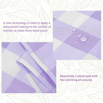 Fabric Checkered Table Runner 1 Pack Waterproof Gingham Table Runner 14W x 108L Buffalo Check Table Runners for Parties Kitchen Dining Wedding Banquet (Lavender and White)