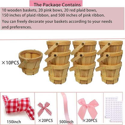10 Pcs Mini Wooden Apple Baskets Bulk 4 x 5.1 Inch Bushel Baskets with Handle for Gifts, Farmers Market, Fall Picnic, Garden Picking, Fruit Strawberry Flowers Crafts, Home Wedding Party Decor