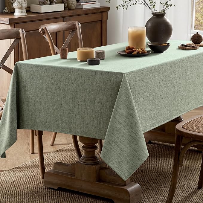MIULEE Sage Green Linen Polyester Tablecloth 60x104 Inch Spring Rectangle Table Cloth Waterproof,Stain Resistant & Wrinkle Resistant for Dining Party Wedding