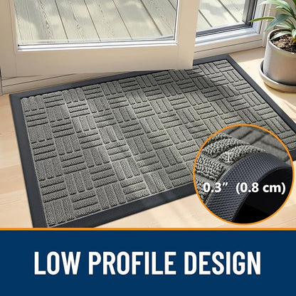 OLANLY Front Door Mat Outside Entrance 71x47, Absorbent, Heavy Duty Sturdy Natural Rubber Doormat Indoor Outdoor, Non-Slip, Stain and Fade Resistant, Low Profile Floor Mat for Entryway, Modern Gray
