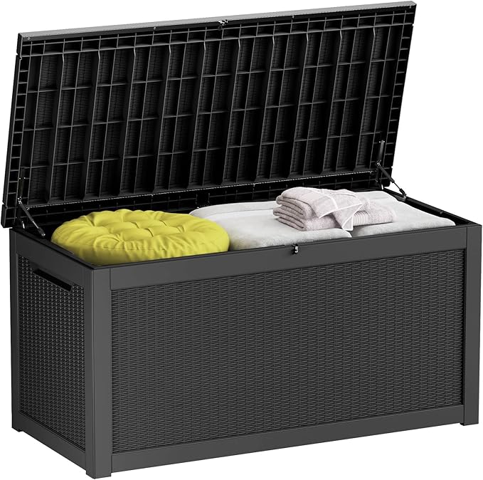 260 Gallon Outdoor Storage Box – Resin Deck Box with Lockable Lid, Waterproof Patio Furniture Storage for Tools, Garden & Yard Organization