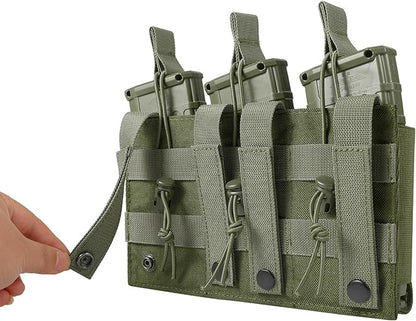 Open-Top Single/Double/Triple Molle Mag Pouch for 5.56mm M4 M16 AK AR Glock M1911 9mm Elastic Rifle Magazines Pistol Mag Pouches Holder Carrier with USA Flag Patch