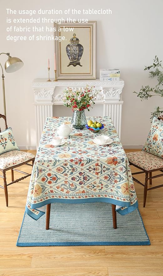 ISAENNE Designer Linen Elegant Table Cloth for Rectangle Table,Colorful Floral Bohemian Tablecloth,Wrinkle Resistant Decor Tablecloths for Dining Thanksgiving Kitchen,55"*79"-Floralsea A