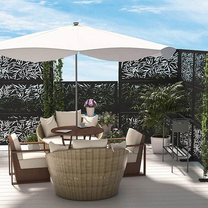 Elevens Patio Privacy Screen Balcony Decorative Screen Set with Stand, Outdoor Decor Privacy Fence Screen, Indoor Room Decorative Divider (Leaf-Black)