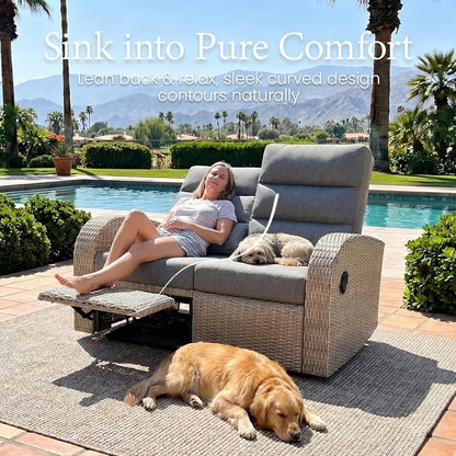 Oversized 3 Pieces Wicker Outdoor Recliner Loveseat - Image 5