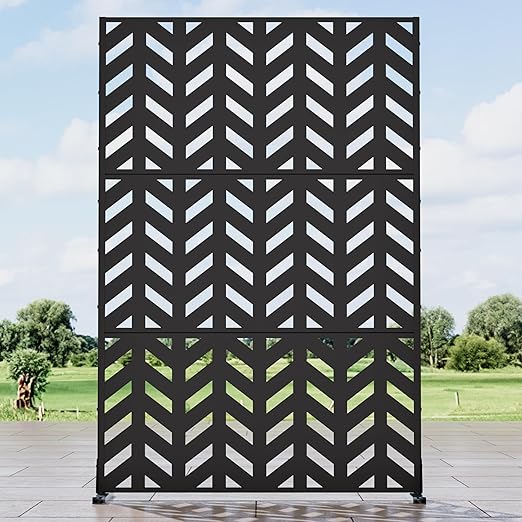 Casaphoria Metal Privacy Screen Outdoor, 72" H x 47" W Freestanding Decorative Privacy Screen for Patio Deck Balcony Garden with Stable Base, Black-Keith