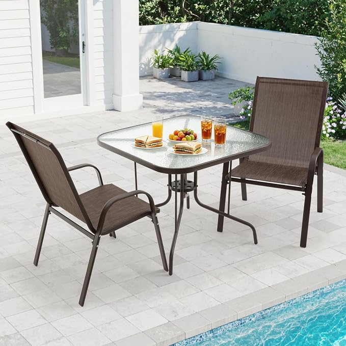 Patio Dining Table for 4 with Umbrella Hole | Outdoor 5 Piece Dining Set 36" x - Image 6