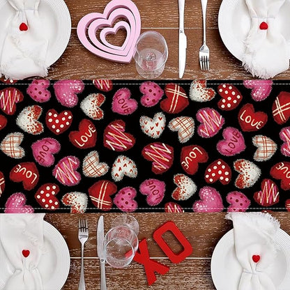 Valentines Day Decorations Table Runner Love Hearts Black Kitchen Dining Table Decor Holiday Anniversary Indoor Outdoor Party Suppies 60×13 Inch
