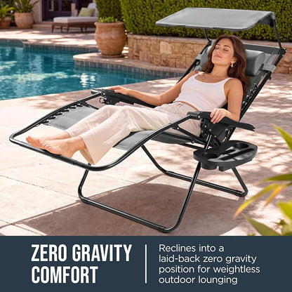 Best Choice Products Oversized Padded Zero Gravity Chair w/Canopy Headrest Cup - Image 3