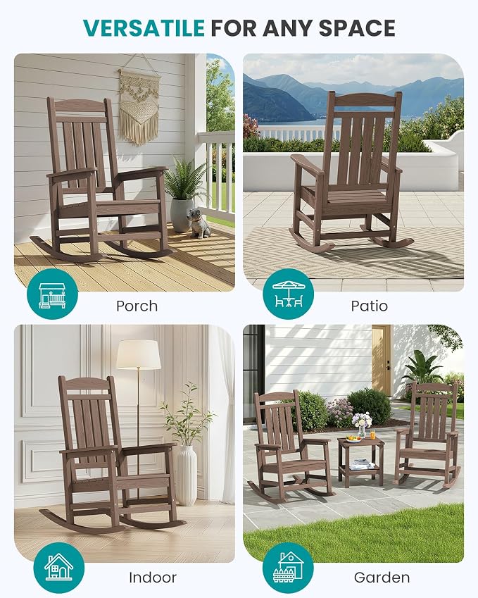 SERWALL Outdoor Rocking Chair Set of 6, Patio Rocking Chair, Porch Rocker - Image 6