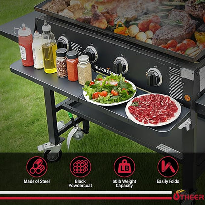Utheer Upgraded Folding Front Shelf for Blackstone 36 Inch Griddle 2149 1984 1554 1825, Heavy-Duty 36" × 7" Steel Prep Table, 60 lb Load, Space-Saving Fold-Flat Work Surface