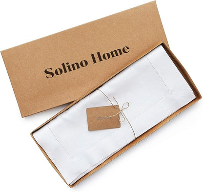 Solino Home Linen White Table Runner 144 Inches Long - 100% Pure Linen Extra Long Table Runner 14 x 144 Inch for Valentines, Spring, Easter - Classic Hemstitch
