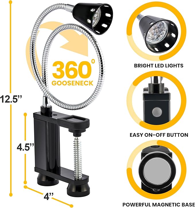 BBQ Grill Lights Magnetic Base Super-Bright LED Lights-360 Degree Flexible Gooseneck, Weather Resistant, Task Lighting Barbecue Grilling Gifts for Men Dad Husband (Black, 2 Pack)