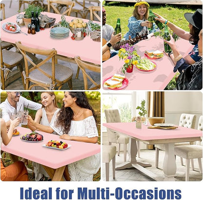 Spandex 8 Foot Rectangle Table Cloth 6 Pack, Elastic Fitted Tablecloths for Picnic, Stretch Washable Patio Table Cover for Outdoor, Camping, Banquet and Parties (Pink, 30"x96")