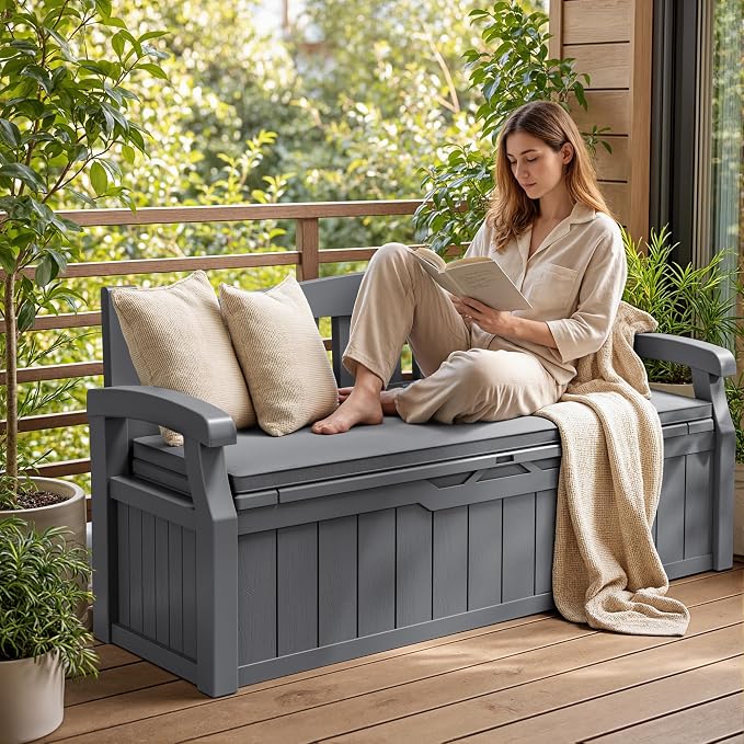 JUMMICO 80 Gallon Resin Outdoor Storage Bench - Image 2