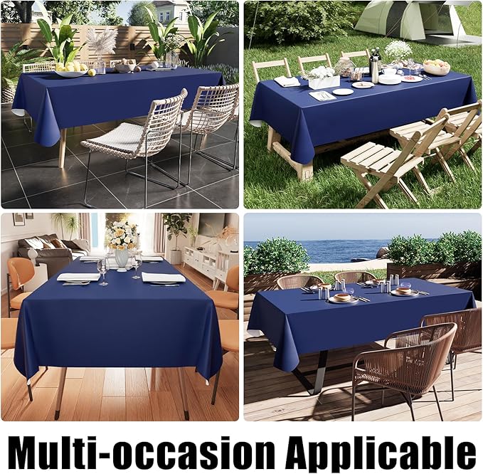 Smiry Rectangle Table Cloth 60x84 Inch, Waterproof Wipeable Vinyl Tablecloths Protector, Oil Spill Proof Plastic Table Cover for Dining, Picnic, Camping, Outdoor, Navy