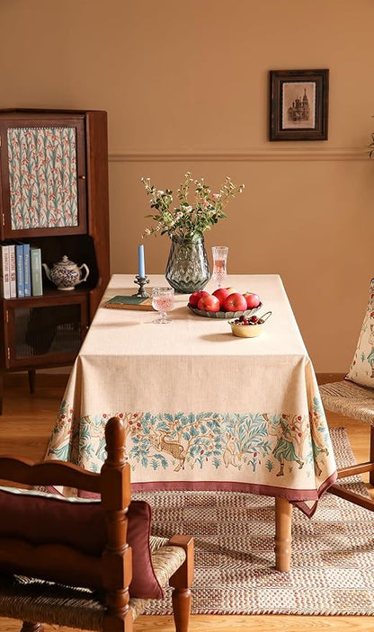 patdrea Designer French Tablecloth for Rectangle Table,Vintage Linen Trees Pattern Beige Tablecloths,Decoration Table Cover for Kitchen Dining Christmas,Thanksgiving,55"x87"-Tatiana D