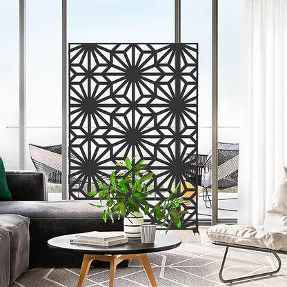 Domi Metal Privacy Screens and Panels with Free Standing, Freestanding Outdoor Indoor Privacy Screen, Decorative Privacy Screen for Balcony Patio Garden, Sun Flower Shape