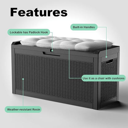 60 Gallon Outdoor Storage Box – Resin Deck Box with Lockable Lid, Waterproof Patio Furniture Storage for Tools, Garden & Yard Organization