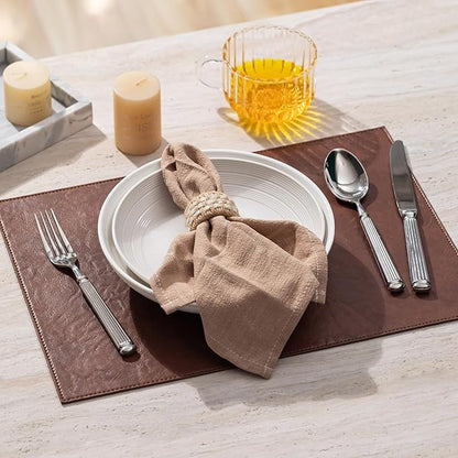 Faux Leather Placemats Set of 8 Vinyl Washable Wipeable Table Mats for Kitchen Dining Table Heat Resistant Waterproof Indoor/Outdoor Placemats Non-Slip Easy Clean Place Mats (Reddish Brown)